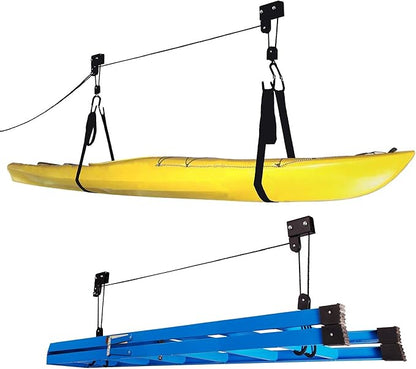 Kayak Storage Hoist - Overhead Pulley System with 125lb Capacity for Canoes, Bikes, Ladders, and More - for up to 12-Foot Ceilings