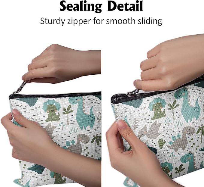 Cafl Cute Dinosaur Makeup Bag Dino Make Up Bag Zipper Cosmetic Pouch Large Toiletry Bag Travel Linen Make Up Organizer for Purse for Women 10×8Inch
