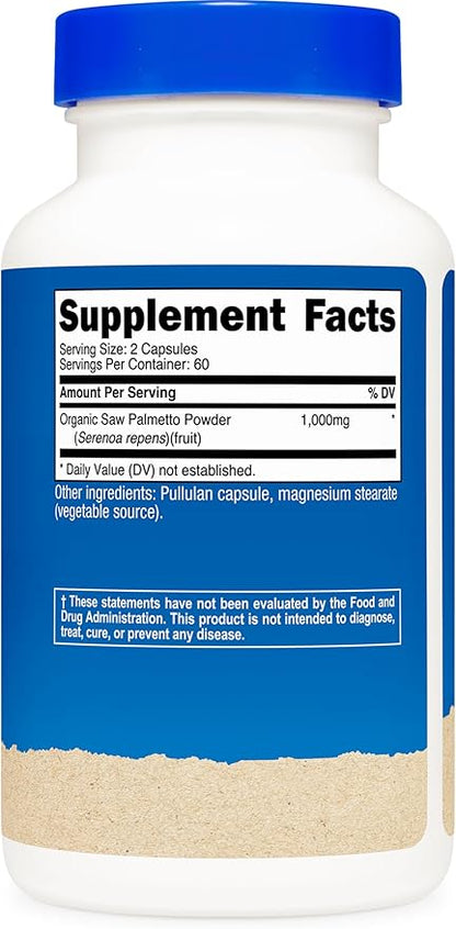 Nutricost Saw Palmetto 1000mg, 120 Capsules - CCOF Certified Made with Organic Saw Palmetto, Vegetarian Friendly, 60 Servings, 500mg Per Capsule, Gluten Free