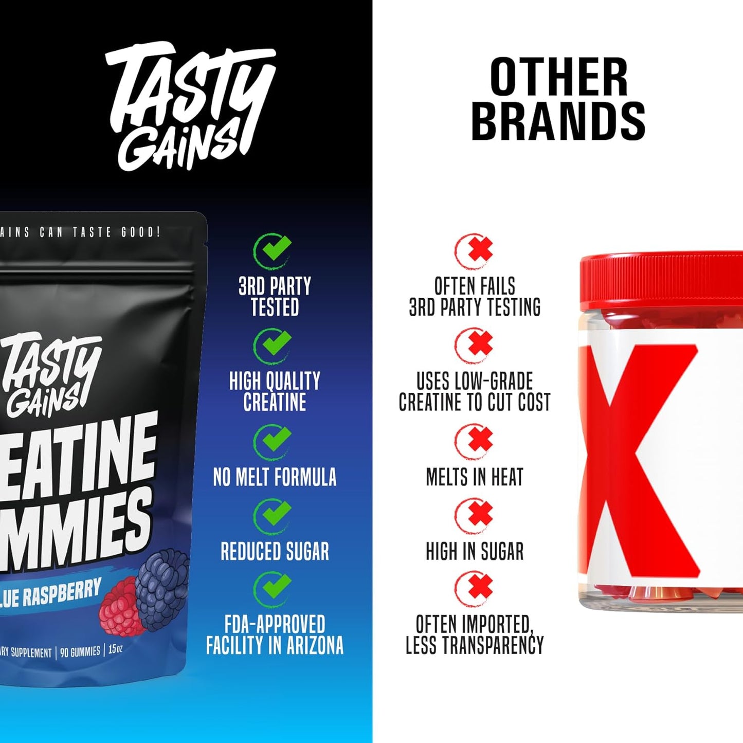 Creatine Infused Gummies, 90g of Creatine, Non-GMO, Vegan - Build Muscle & Boost Strength for Men & Women (1g Creatine Monohydrate Per Gummy) Made in USA