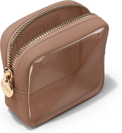 Embla Clear Cosmetic Bag Makeup Case, Clear Zipper Make Up Pouch and Toiletry Travel Tote, Cute Skincare Pouches for Women Girls, Preppy Purse Cosmetic Organizer, Mini Makeup Bags, Mocha Mousse