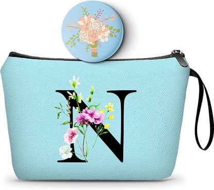 SEAMOON Appreciation Initial Monogram Gifts for Sisters from Sister Employees Team Bride Womens Unique Mom Personalized Makeup Cosmetic Bag with Mirror Mothers Day Christmas Graduation N