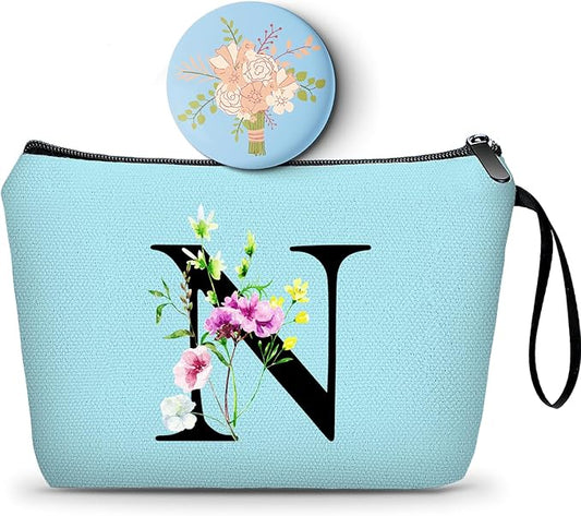 SEAMOON Appreciation Initial Monogram Gifts for Sisters from Sister Employees Team Bride Womens Unique Mom Personalized Makeup Cosmetic Bag with Mirror Mothers Day Christmas Graduation N