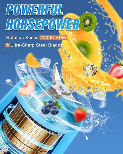 Portable Blender USB Rechargeable, Mini Blender for Shakes and Smoothies, Strong Cutting Power with 6 Blades, 380Ml Traveling Fruit Veggie Juicer Cup for Home, Sport, Office, Camping