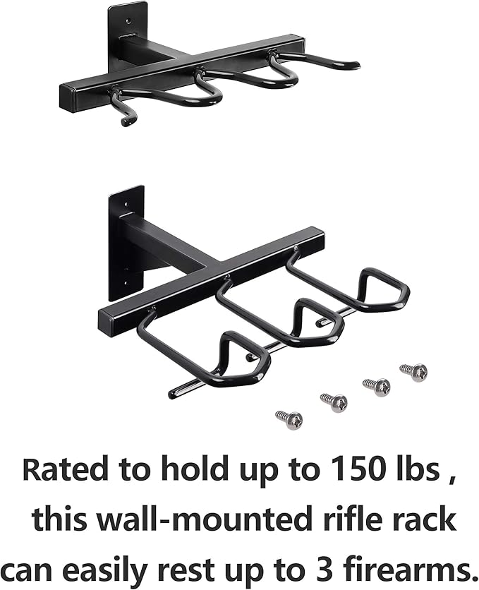 Gun Rack, Gun Rack Wall Mount for Rifles and Shotguns, Rifle Rack - Heavy Duty Steel, 3-Slot