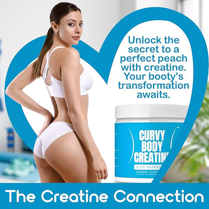 Curvy Body Creatine Monohydrate Powder | Workout Support | Vegan | Kosher | Blue Raspberry Flavor 180 Grams (30 Servings)