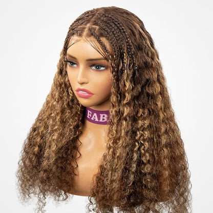 Ombre Braided Wigs for Black Women 200% Density Glueless Wigs Human Hair Pre Plucked Pre Cut 9x6 Blonde Highlight Lace Front Wig Deep Wave Human Hair（4/27 Coloured Curly）16inch
