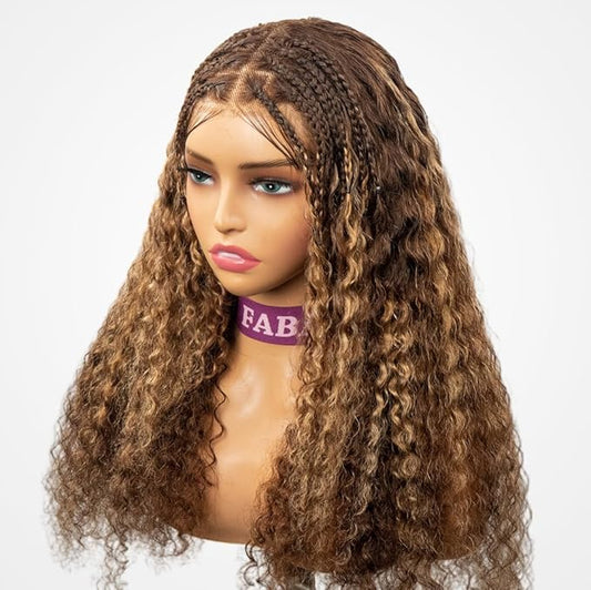 Ombre Braided Wigs for Black Women 200% Density Glueless Wigs Human Hair Pre Plucked Pre Cut 9x6 Blonde Highlight Lace Front Wig Deep Wave Human Hair（4/27 Coloured Curly）16inch