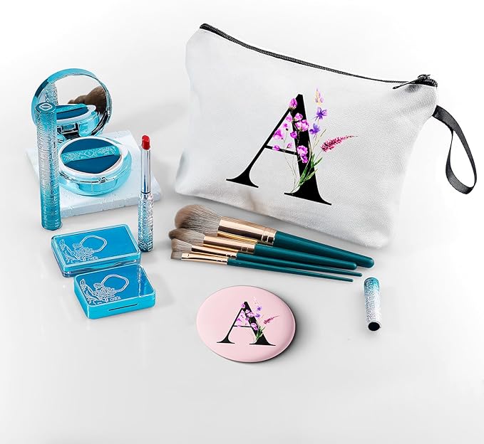 SEAMOON Women Birthday Unique Maid of Honor Friendship Gifts for Women Sister Bridesmaid Bride Personalized Travel Makeup Cosmetic Bag with Mirror Valentines Mothers Day Christmas Graduation A