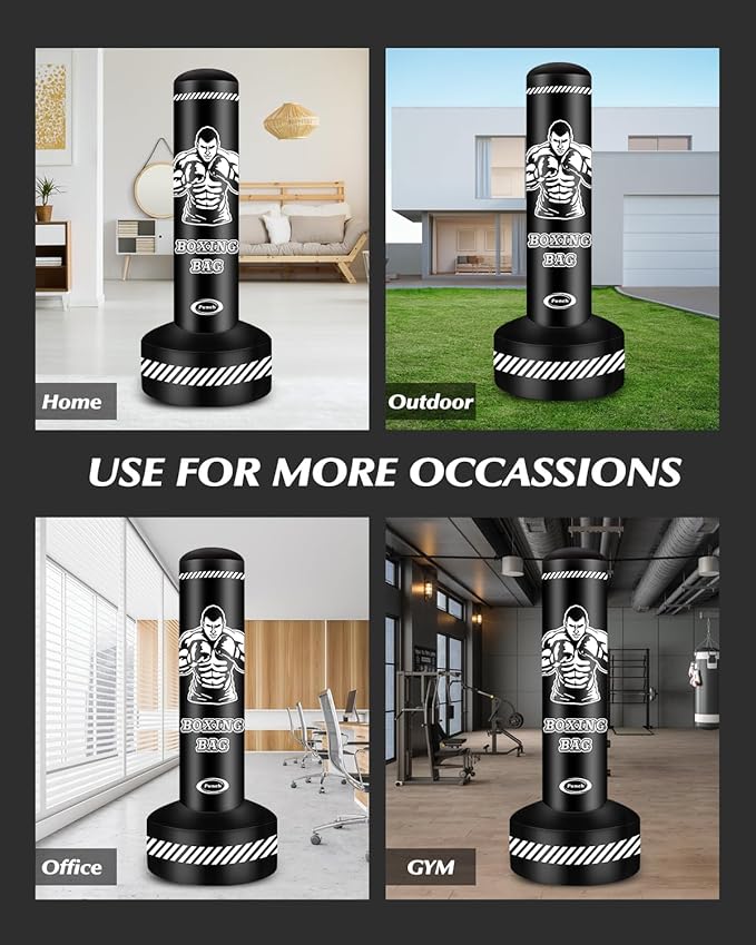 Standing Punching Bag for Adults Teens, 70" Heavy Punching Bag with Stand, Heavy Bag Inflatable Kick Boxing Bag Training Equipment Bags for Training MMA Muay Thai Fitness
