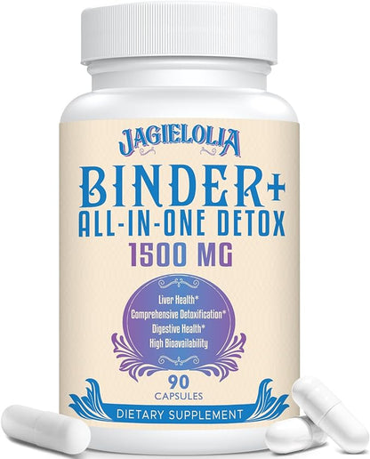 All-in-One Detox Binder Supplement 1500 MG - High Bioavailability, Liver Gut Detox Cleanse with Activated Charcoal, Zeolite & Bentonite Clay for Toxins, Liver, Digestive, 90 Vegan Capsules