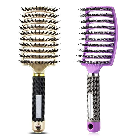 Detangling Brush, Curved and Vented for Wet or Dry Detangling Hair Brush for Men, Women & Kids’ Long, Thick, Thin, Curly & Tangled Hair (Gold+Purple)