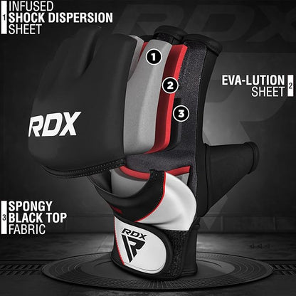 RDX MMA Gloves Grappling Sparring, Maya Hide Leather, Boxing Gloves Men Women Muay Thai Martial Arts Training, Half Finger Adjustable Mitts Wrist Support Kickboxing Cage Fighting Punching Bag Workout