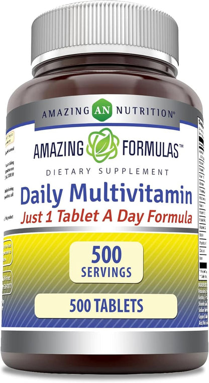 Amazing Formulas Daily Multivitamin 500 Tablets Supplement | Just 1 Tablets A Day | Non-GMO | Gluten Free | Made in USA