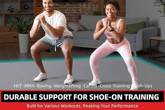 Extra Large Exercise Mat, 10'x6'/9'x6'/8'x6'/7'x5'/6'x4' (8mm/10mm) Thick Workout Mat for Home Gym Flooring, Garage, Shoe-Friendly, High-Density, MMA, HIIT, Weight Lifting, Cardio&Strength
