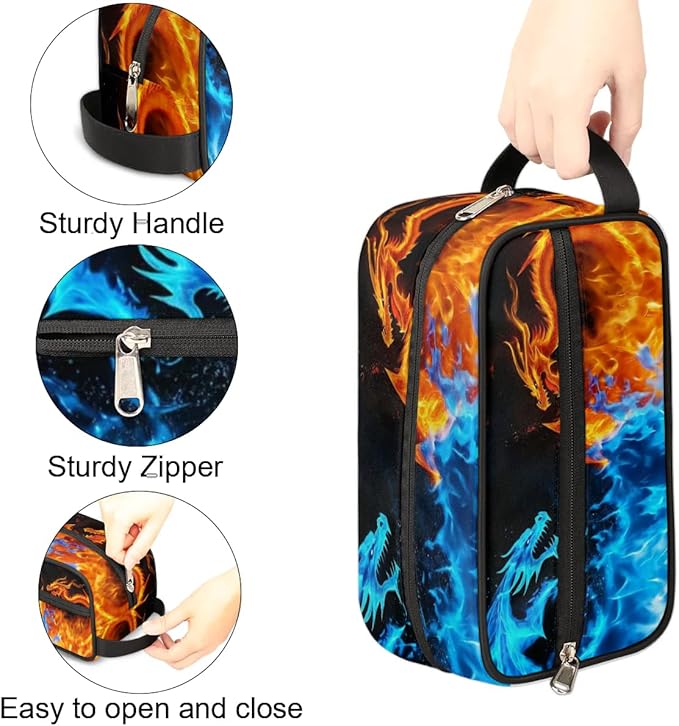 Dragon Water Fire Hanging Toiletry Bag,Travel Hygiene Kits for Boys Mens,Waterproof Makeup Carry-on Bags,Cosmetic Bag,TSA Approved Shave Dopp Kit for Toiletries Shower Bathroom Accessories Gifts