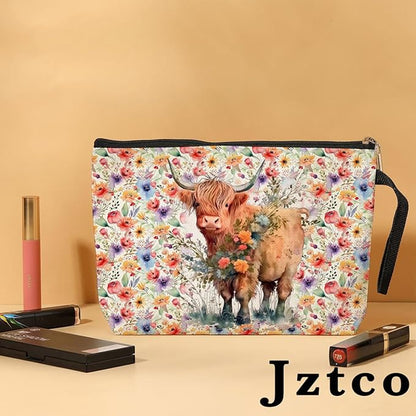 Western Cosmetic Bag Western Gifts Highland Cow Gifts for Women Cowgirl Country Girl Western Cow Lover Mom BFF Daughter Cow Stuff Toiletry Bag Graduation Mothers Day Birthday Gifts Floral Makeup Bag