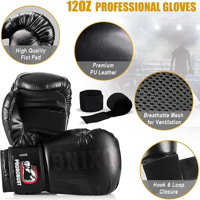 Prorobust Punching Bag for Adults, 4ft PU Heavy Boxing Bag Set with 12OZ Gloves for MMA Kickboxing Boxing Karate Home Gym Training (Unfilled)