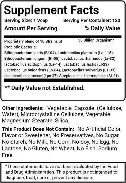 Best Naturals Probiotic 10 Strains & 30 Billion CFU Intestinal Flora, 120 Veggie Capsules - Shelf Stable probiotic (4146365)