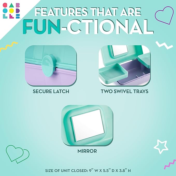 Caboodles Pretty in Petite Makeup Box, Hard Plastic Organizer Box, 2 Swivel Trays, Fashion Mirror, Secure Latch for Safe Travel