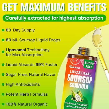 Soursop Bitters Liquid 880MG, Soursop Multivitamin Liquid Drops with Soursop Leaves Herbal Blend, for Cell Support & Regeneration, Immunity, Liver, Gut, Zzz & Antioxidant | 2.8 Fl Oz - 80 Days Supply