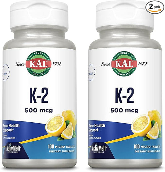 KAL K-2 Lemon Tablets, 100 Count | Pack of 2