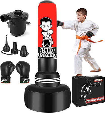 Punching Bag for Kids Adult, Inflatable Boxing Bag Men Standing Kickboxing Bag, Suitable for Kickboxing MMA Dummy Karate Home Gym Training Equipment for Men and Women