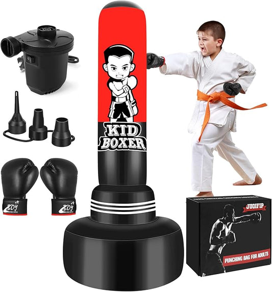 Punching Bag for Kids Adult, Inflatable Boxing Bag Men Standing Kickboxing Bag, Suitable for Kickboxing MMA Dummy Karate Home Gym Training Equipment for Men and Women