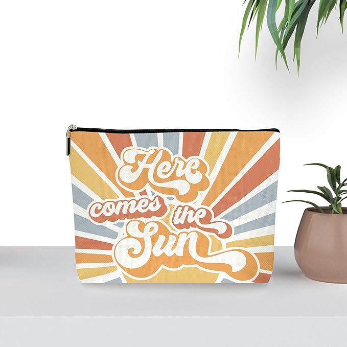 Boho Sunshine Inspirational Makeup Bag - Cosmetic Bag with Cute Yellow Accessories, Ideal Return Gift for Women