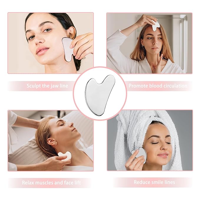Guasha Facial Tools, Stainless Steel Face Massager Tool for Skin Tighten, Guasha Beauty Tool Skin Care Gift for Face Sculpting