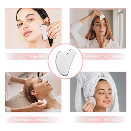 Guasha Facial Tools, Stainless Steel Face Massager Tool for Skin Tighten, Guasha Beauty Tool Skin Care Gift for Face Sculpting