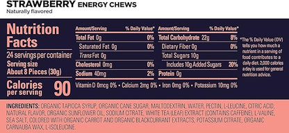 GU Energy Chews, Strawberry Energy Gummies with Electrolytes, Vegan, Gluten-Free, Kosher, 20 mg of Caffeine, and Dairy-Free On-the-Go Energy for Any Workout, 12 Bags (24 Servings Total)