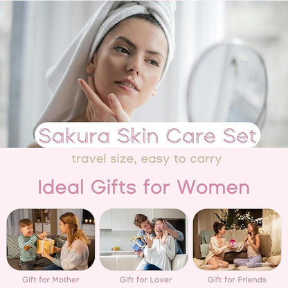 Sakura Skin Care Set for Teen Girls - Skin Care for Teens 10-12 Gifts Japan - Skincare for Girls 10-12 - Gift Set for Women with Cleanser,Serum,Cream(One Size, 8PCS Sakura Scent)