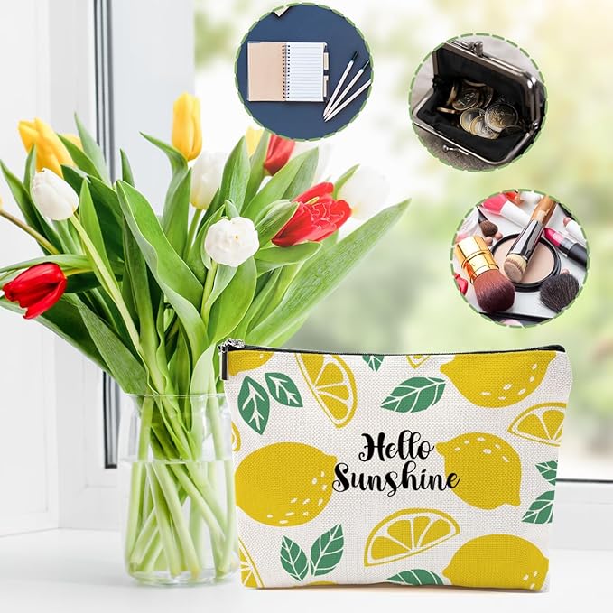 Lemon Makeup Bag Inspirational Cosmetic Bag Sunshine Gifts for Women Girls Friend Niece Daughter Lemon Themed Gifts Travel Organizer Zipper Pouch Graduation Birthday Friendship Gifts