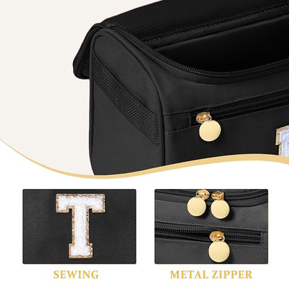 COSHAYSOO Summer Birthday Gifts for Women Her Beach Vacation Gift Ideas Personalized Travel Size Toiletries Organizer, Large Hanging Toiletry Bag Skincare Case Waterproof Traveling Black Letter T