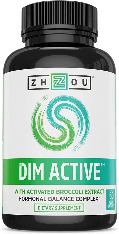 Zhou DIM Active | Menopause & Estrogen Metabolism Supplement with 250mg DIM Plus Broccoli Seed Extract & Bioperine | for Women & Men | 60 Capsules