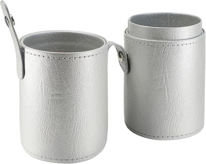Portable Makeup Brush Case,Pu Leather Makeup Brush Holder with Button,Travel Cup Storage Dustproof Makeup Cosmetic Bags for Women (Silver)