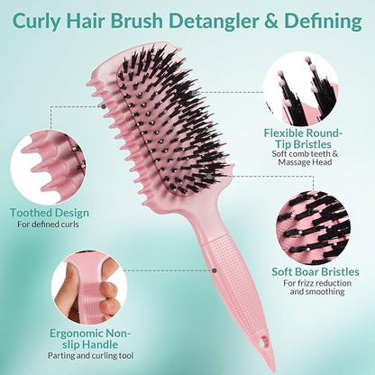 Curl Defining Brush, Volume Curly Hair Brush Products for Effortlessly Detangling Shaping and Styling Women's Men's Curls on All Wet or Dry Hair Types, Reduces Frizz (Pink 1PC)