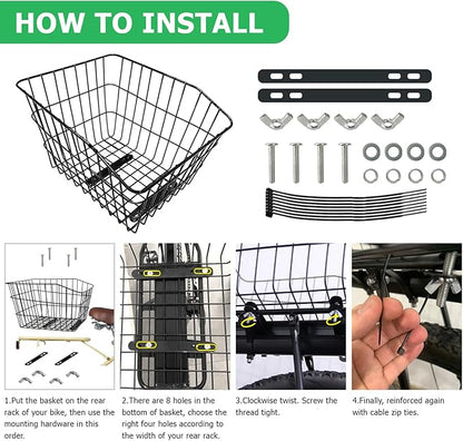 RAYMACE Rear Bike Basket with Waterproof Cover,Bicycle Cargo Rack Storage Basket Mount for Back Under Seat