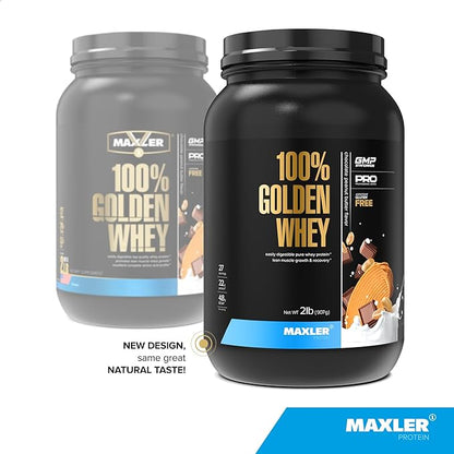 Maxler 100% Golden Whey Protein - 22g of Premium Whey Protein Powder per Serving - Pre Post Intra Workout - Fast-Absorbing Whey Hydrolysate, Isolate, Concentrate Blend - Chocolate Peanut Butter 2 lbs