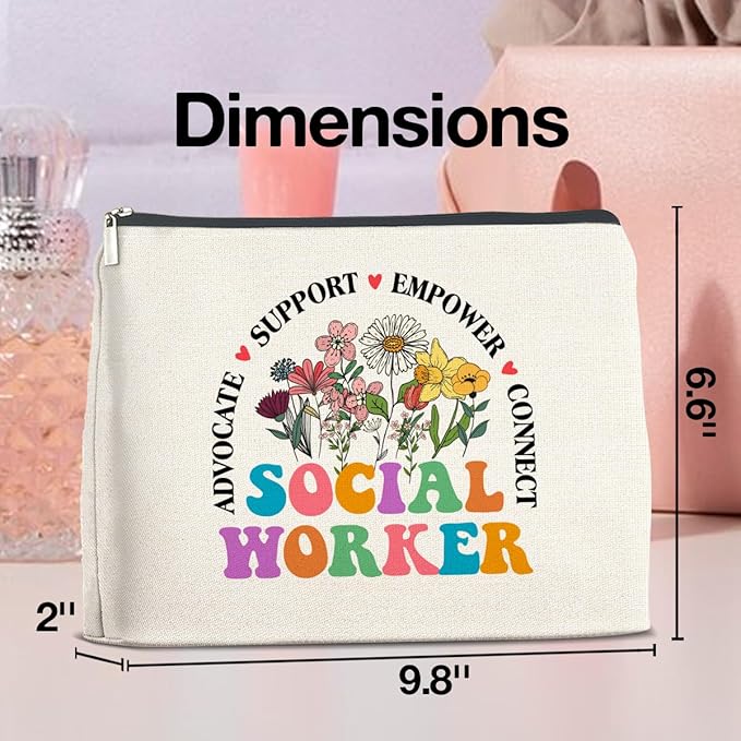 Social Worker Gifts Makeup Bag Social Work Advocate Support Empower Zipper Makeup Pouch Gifts for Women Students Coworkers Friends