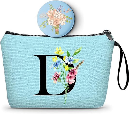 SEAMOON Women Birthday Maid of Honor Monogrammed Gifts for Bride Bridesmaid Sister Friend Her Teacher Makeup Cosmetic Bag with Mirror Mothers Day Christmas Graduation D