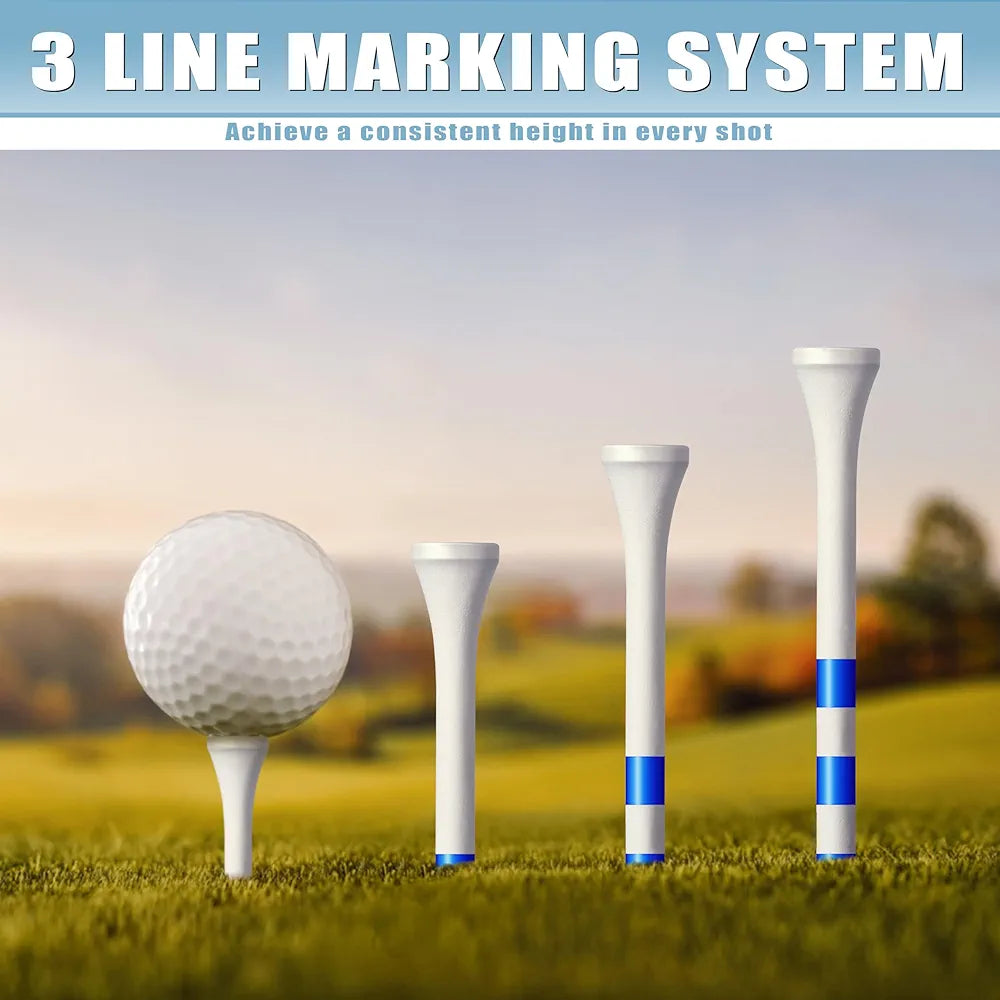 CHAMPKEY Premium Wood Golf Tees 200 Count - 3 Line Marking System Golf Wood Tees - Achieve Consistent and Long Distance Shot
