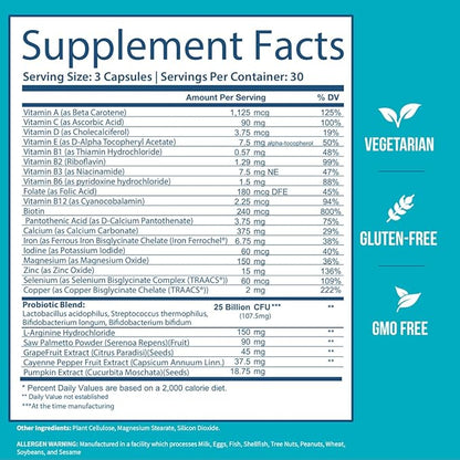 GOBIOTIX Probiotic Multivitamin Supplement - Daily Multivitamins with Probiotics - 25 Billion CFU - Boost Immunity and Digestive Health, Probiotics for Women and Men - Gluten Free Pills - 90 Capsules