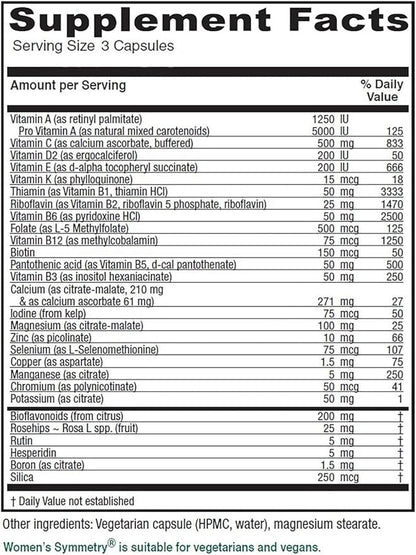 Vitanica Women's Symmetry, High Potency Multivitamin and Mineral, Vegan/Vegetarian, 90 Capsules