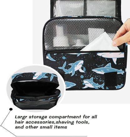 senya Hanging Travel Toiletry Bag Kit Boys Makeup Case Cosmetics Organizer for Men Women (Undersea Shark)