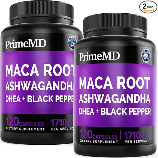 6-in-1 Organic Maca Root & Ashwagandha Capsules 1710mg w/DHEA & Black Pepper Fruit Extract - Maca Root Capsules for Women & Men - Energy, Mood, and Bone Support Supplement, 240 Capsules (2 Pack)