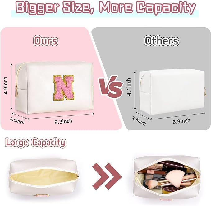 TOPEAST Preppy Makeup Bag, Small Cosmetic Travel Bags for Women, PU Leather Waterproof Toiletry Bag with Zipper, Personalized Birthday Gift for Women Girl, Preppy Gifts for Girl (Pearly White F)