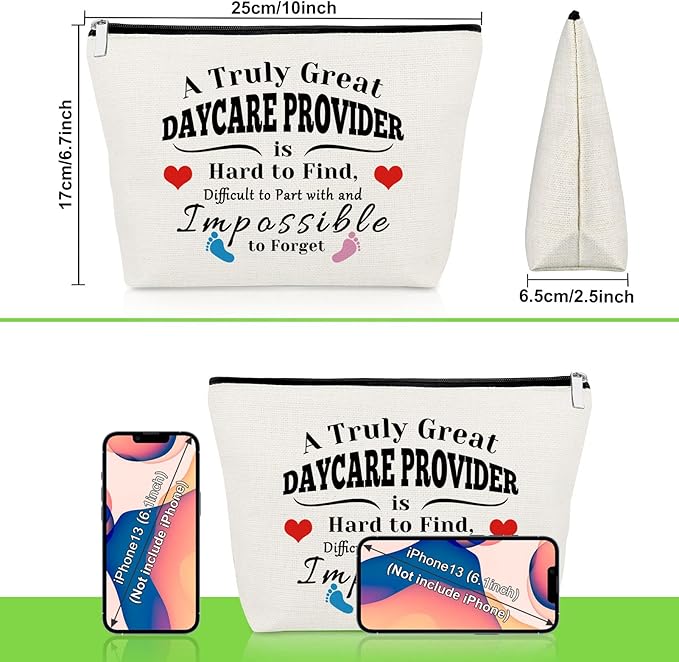 Daycare Provider Appreciation Gift Teacher Gift for Women Cosmetic Bag Makeup Bag Thank You Presents for Childcare Provider Childhood Educators Teacher's Day Christmas Birthday Presents Travel Pouch