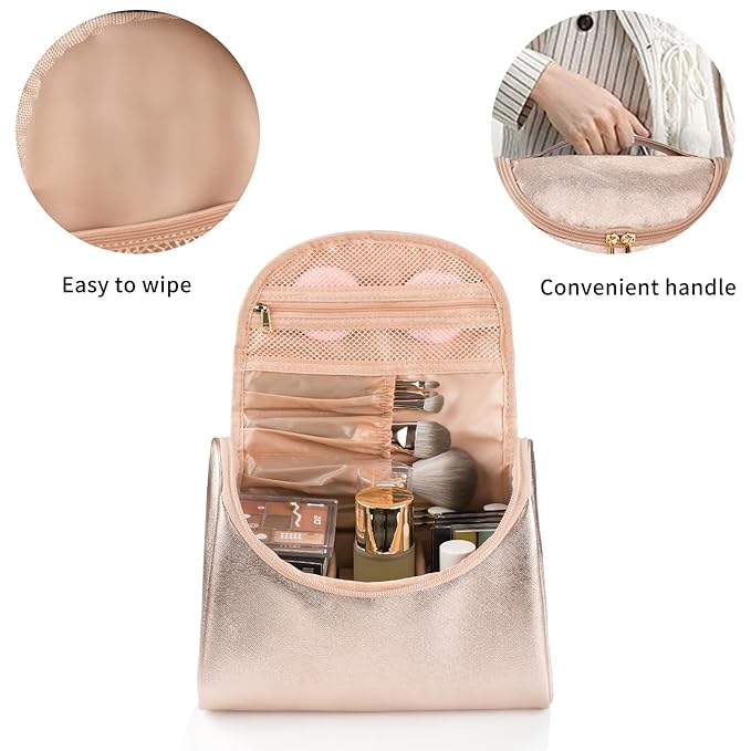 Ethereal Travel Makeup Bag, Rose Gold Makeup Bag for Women Portable Makeup Organizer Bag Large Capacity Toiletry Bag for Travel Accessories